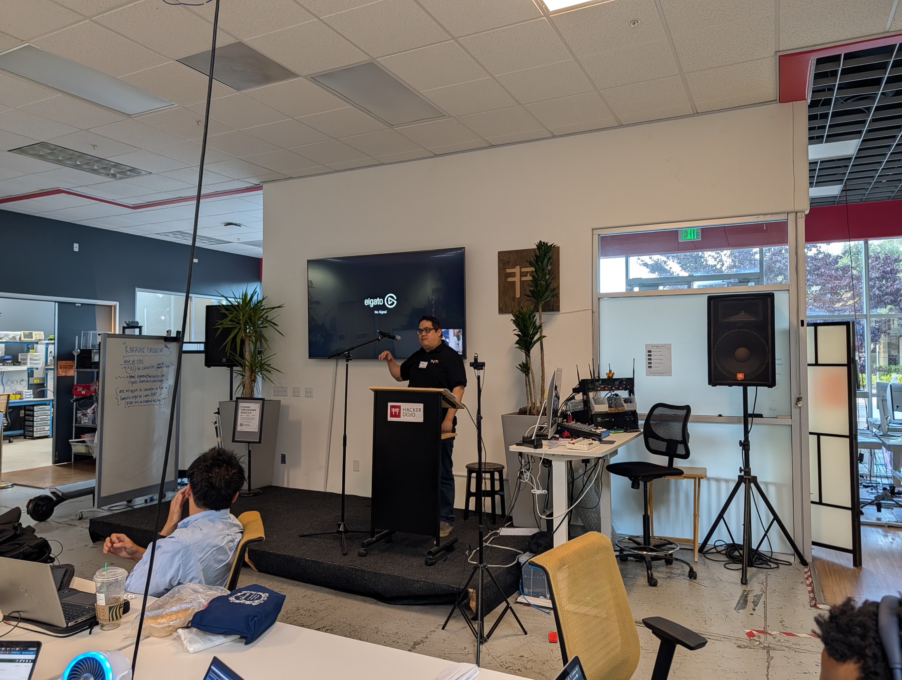An audience member sharing a pitch during the StartupA2Z community stage