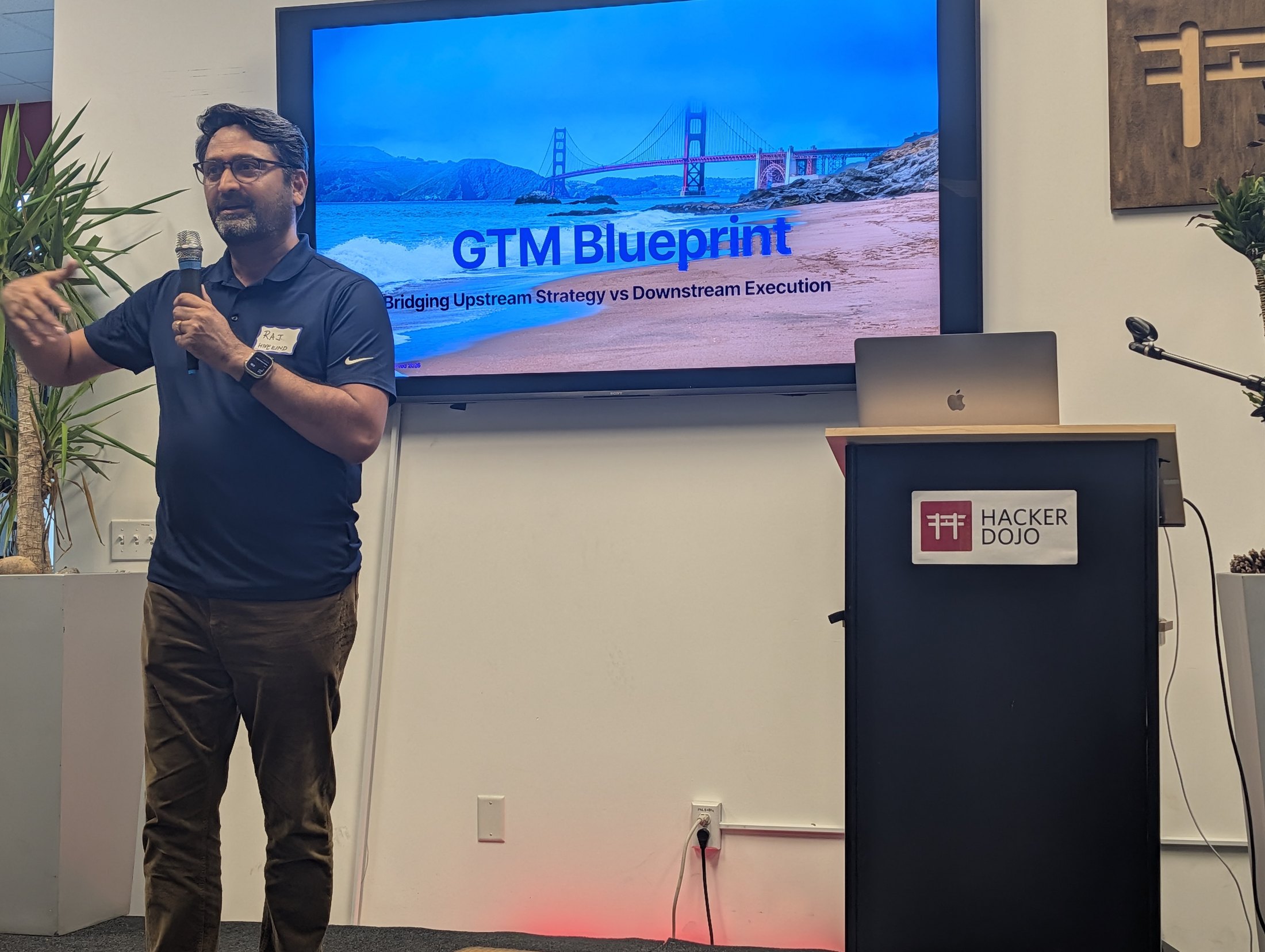 Raj Badarinath introducing the GTM Blueprint during the StartupA2Z workshop