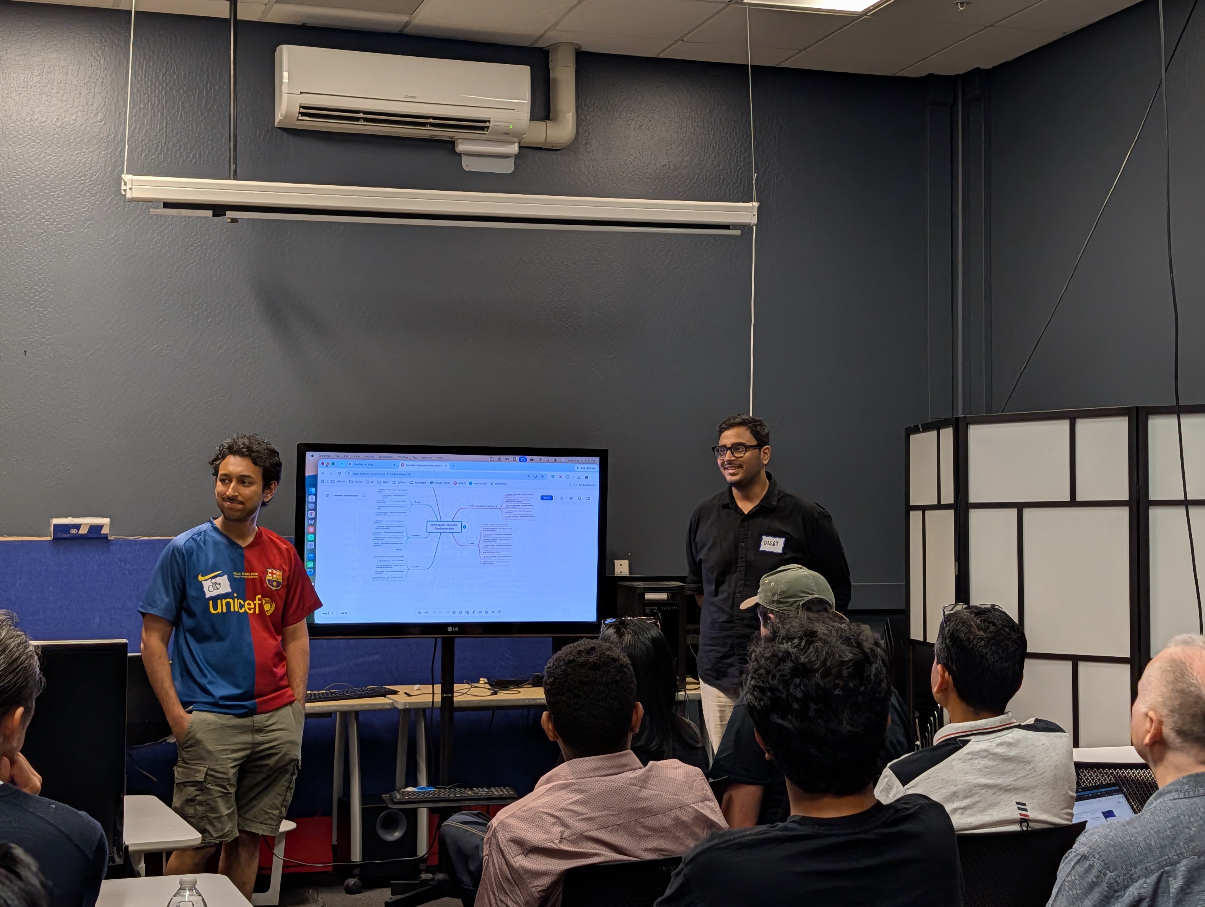 Keyframe AI founders Sidharth Raja and Digvijay Goswami presenting at Hacker Dojo