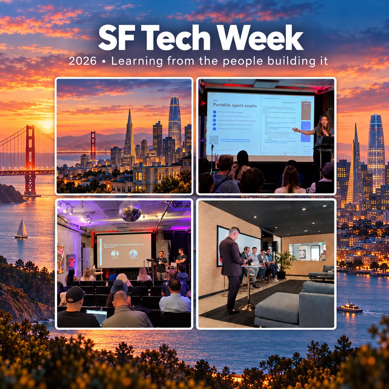 SF Tech Week 2026 collage from Satish Govindappa's field notes