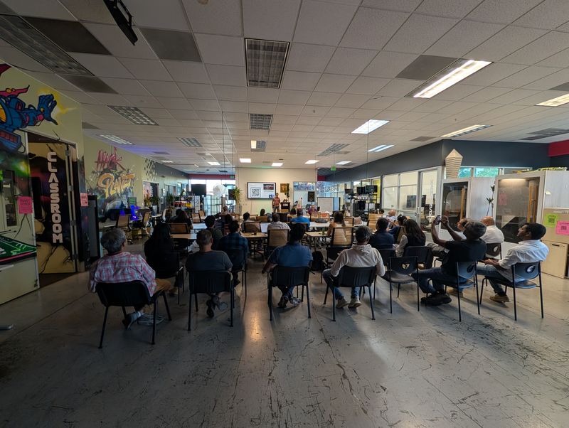 A wide view of founders listening to the September 15 masterclass at Hacker Dojo