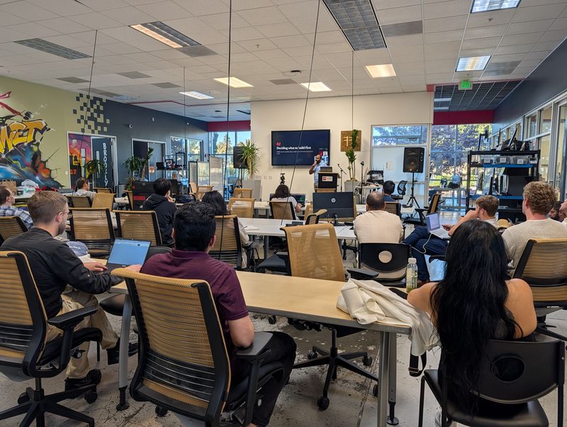 Founders listening to the special StartupA2Z session at Hacker Dojo